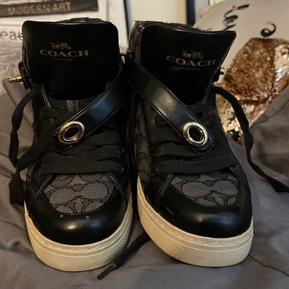 Coach Women's black grey Signature Ray Outline High Top Fashion Sneaker size 6B - Picture 7 of 10